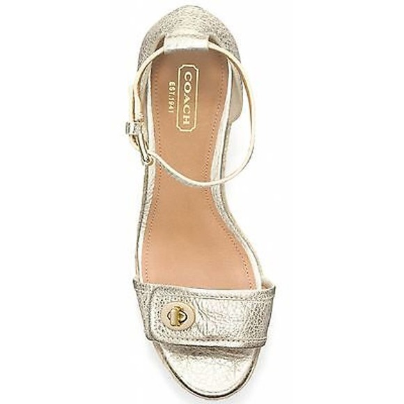 Coach GLINDA Espadrille Wedge Slingback Sandal Pump Heel Platinum/Gold 10 New - Picture 3 of 3